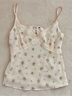 Forever 21 Women's Coquette Cream Multicolor Floral Lace Trim Cami Tank Top M